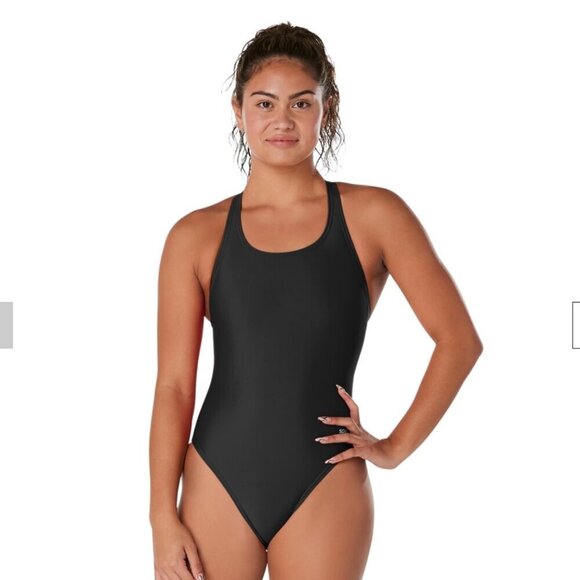 NWT Speedo Super Pro Back Solid One Piece Wmns Adult Black Sz 28 Diving Swimming - Picture 1 of 11